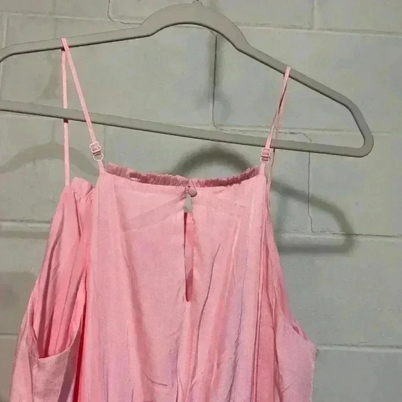 Bar III Tie Waist Halter Dress Large Bubblegum Pink Ruffle Feminine Party Tiered - Picture 4 of 8